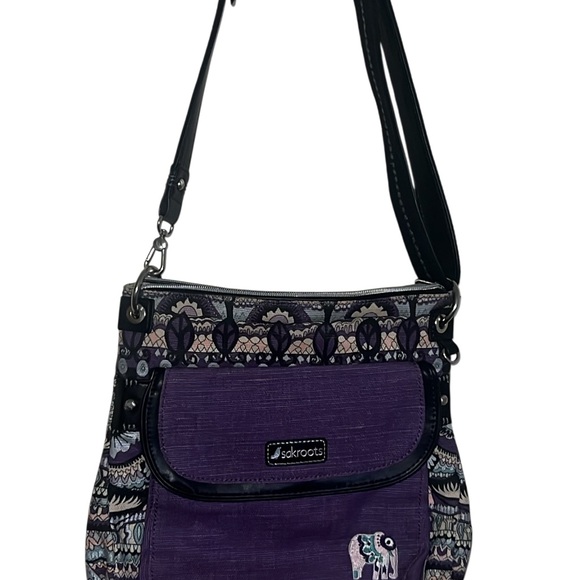 Sakroots Artist Circle Flap Crossbody bag purple canvas elephants - Picture 8 of 9